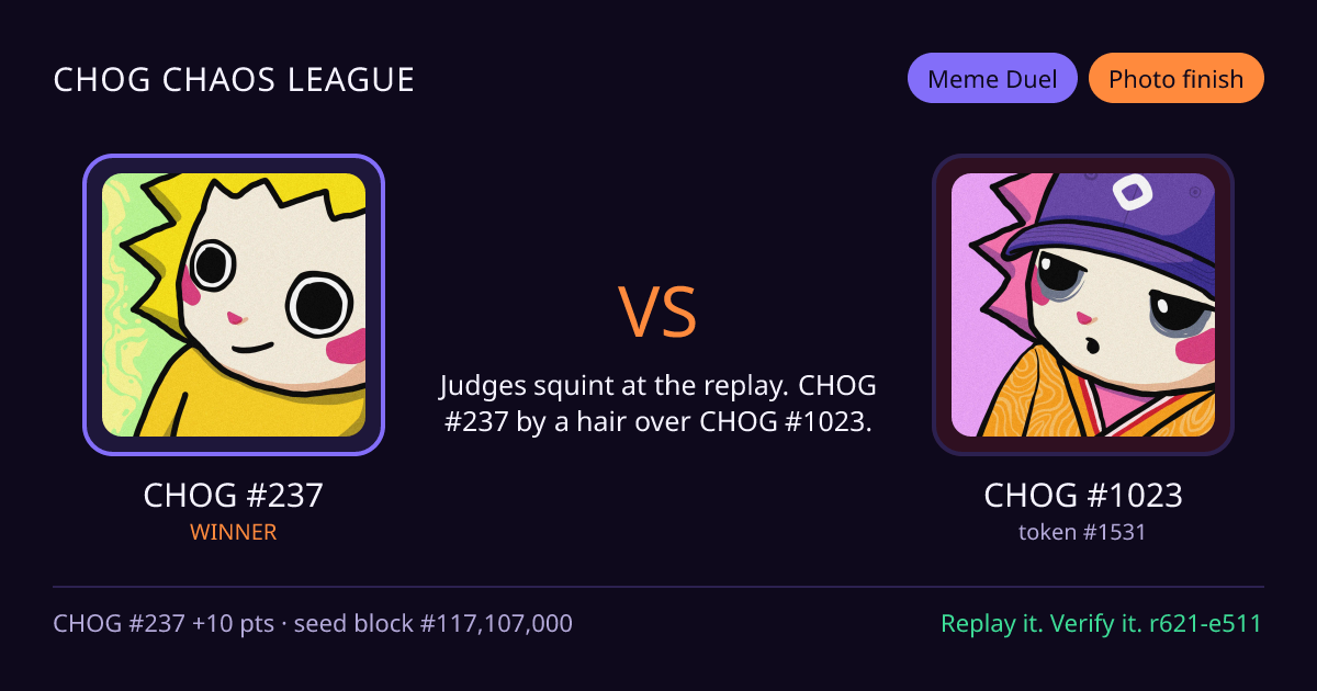 Highlight card: CHOG #237 versus CHOG #1023