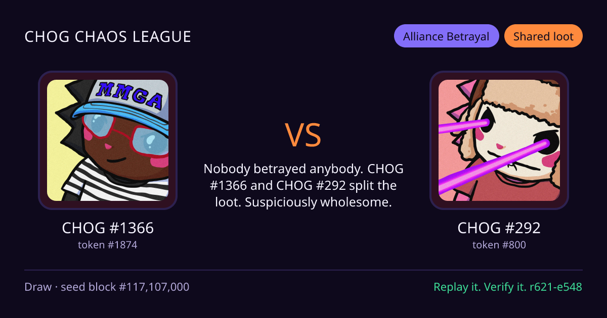Highlight card: CHOG #1366 versus CHOG #292