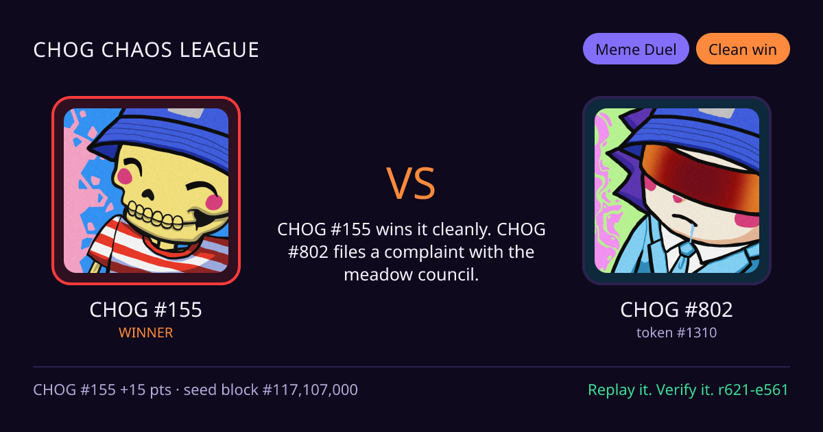 Highlight card: CHOG #155 versus CHOG #802
