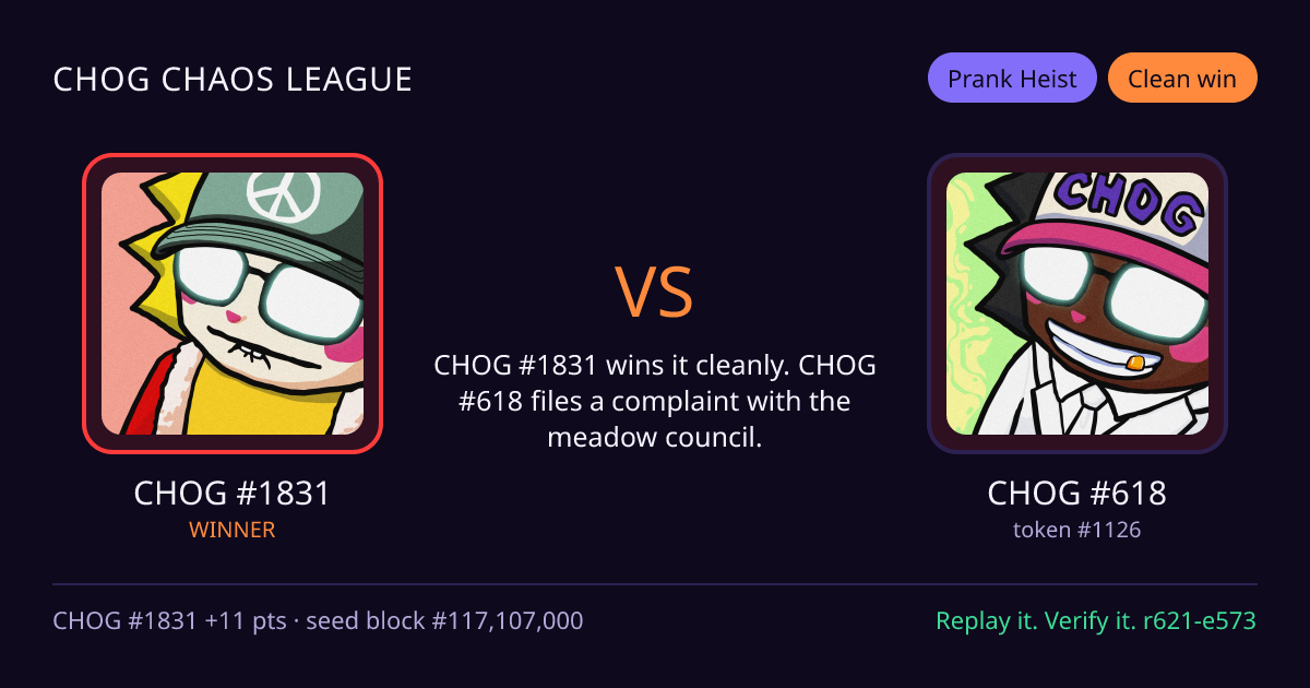Highlight card: CHOG #1831 versus CHOG #618