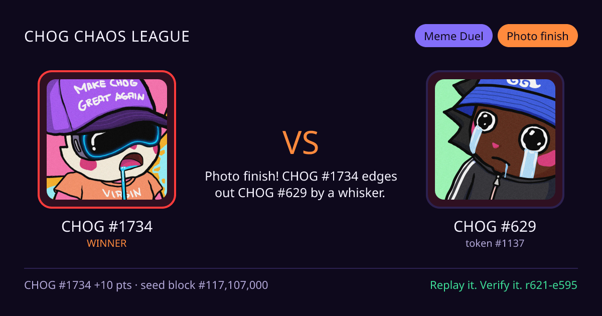 Highlight card: CHOG #1734 versus CHOG #629
