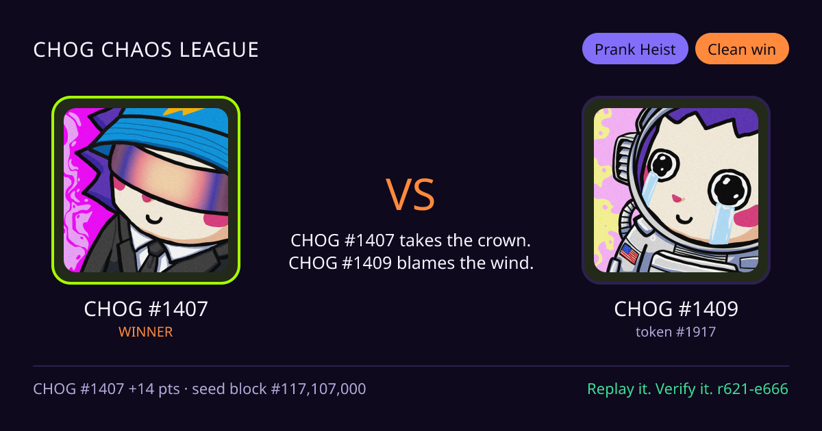 Highlight card: CHOG #1407 versus CHOG #1409