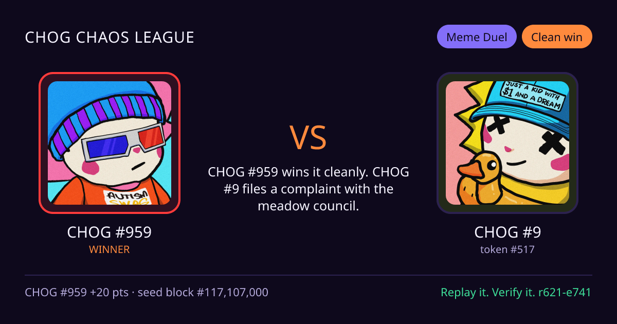 Highlight card: CHOG #959 versus CHOG #9