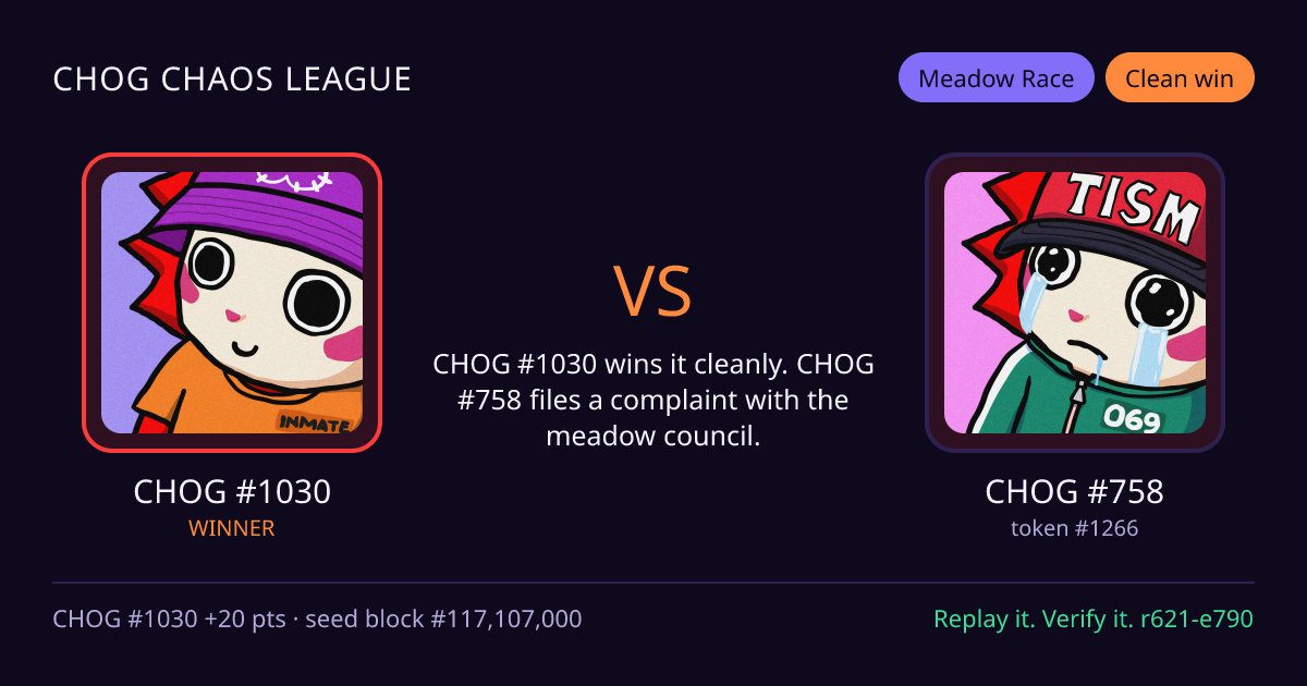 Highlight card: CHOG #1030 versus CHOG #758
