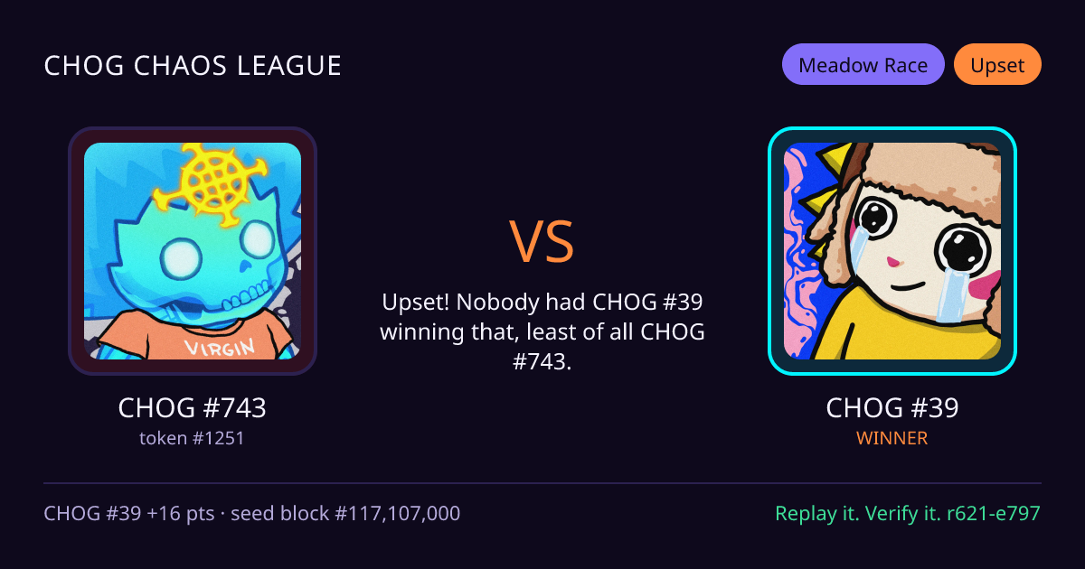 Highlight card: CHOG #743 versus CHOG #39
