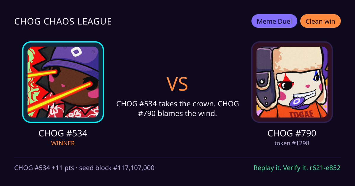Highlight card: CHOG #534 versus CHOG #790