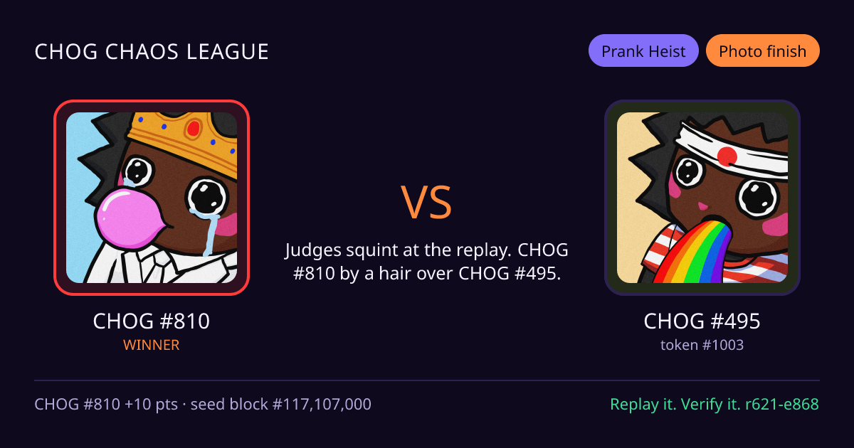 Highlight card: CHOG #810 versus CHOG #495