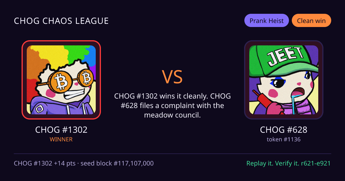 Highlight card: CHOG #1302 versus CHOG #628