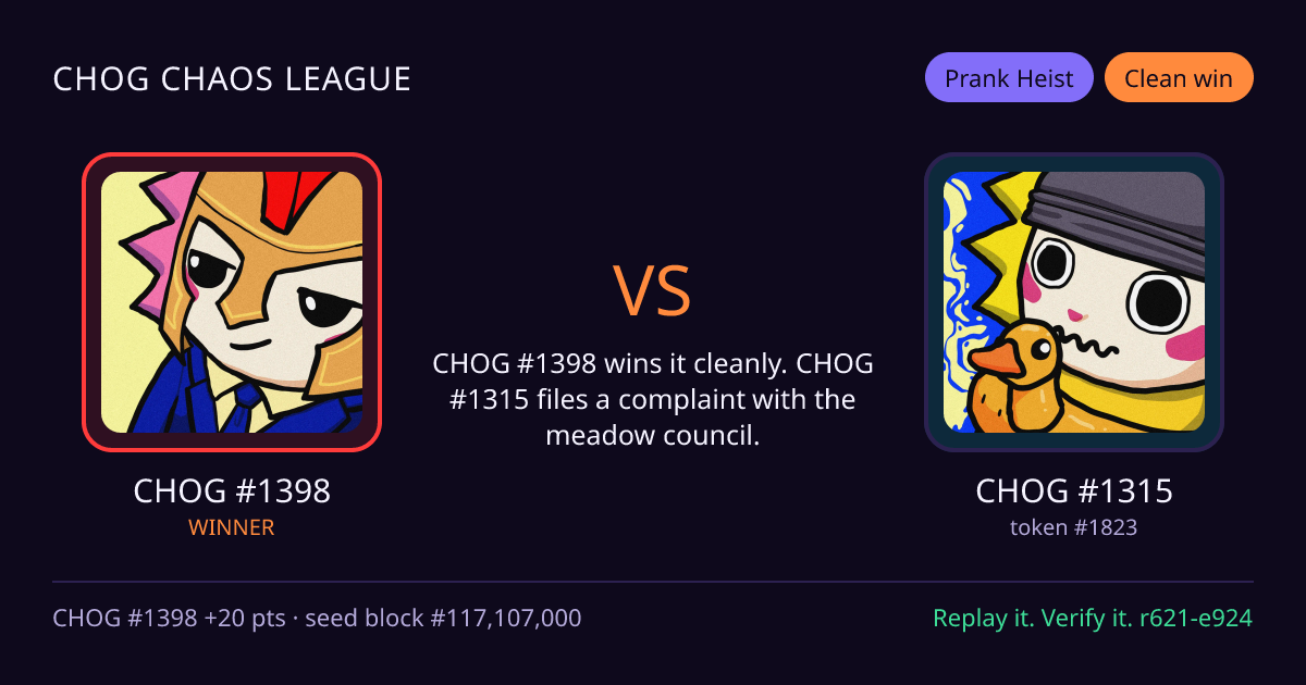 Highlight card: CHOG #1398 versus CHOG #1315