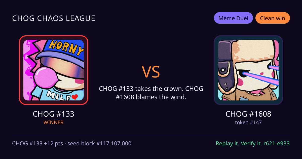 Highlight card: CHOG #133 versus CHOG #1608