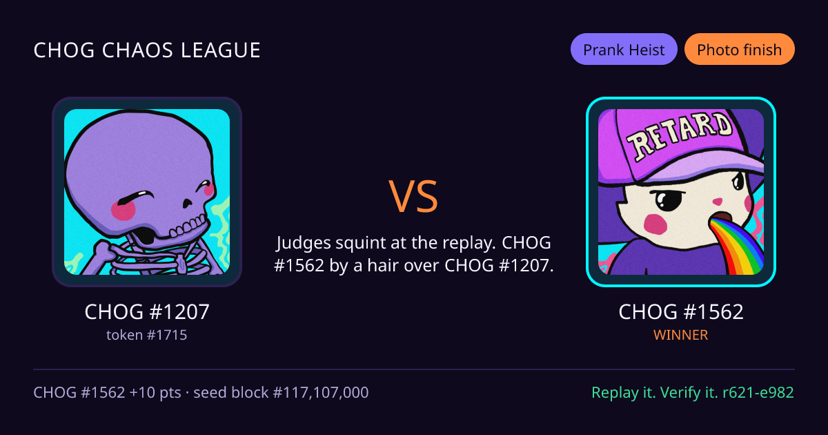 Highlight card: CHOG #1207 versus CHOG #1562