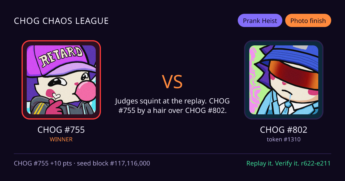 Highlight card: CHOG #755 versus CHOG #802