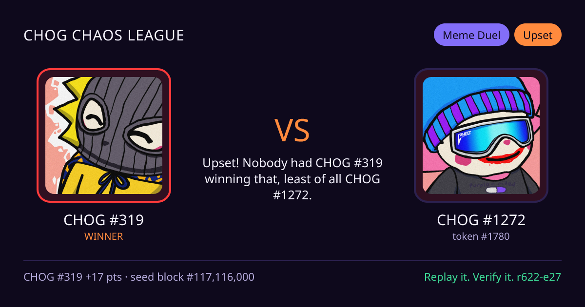 Highlight card: CHOG #319 versus CHOG #1272
