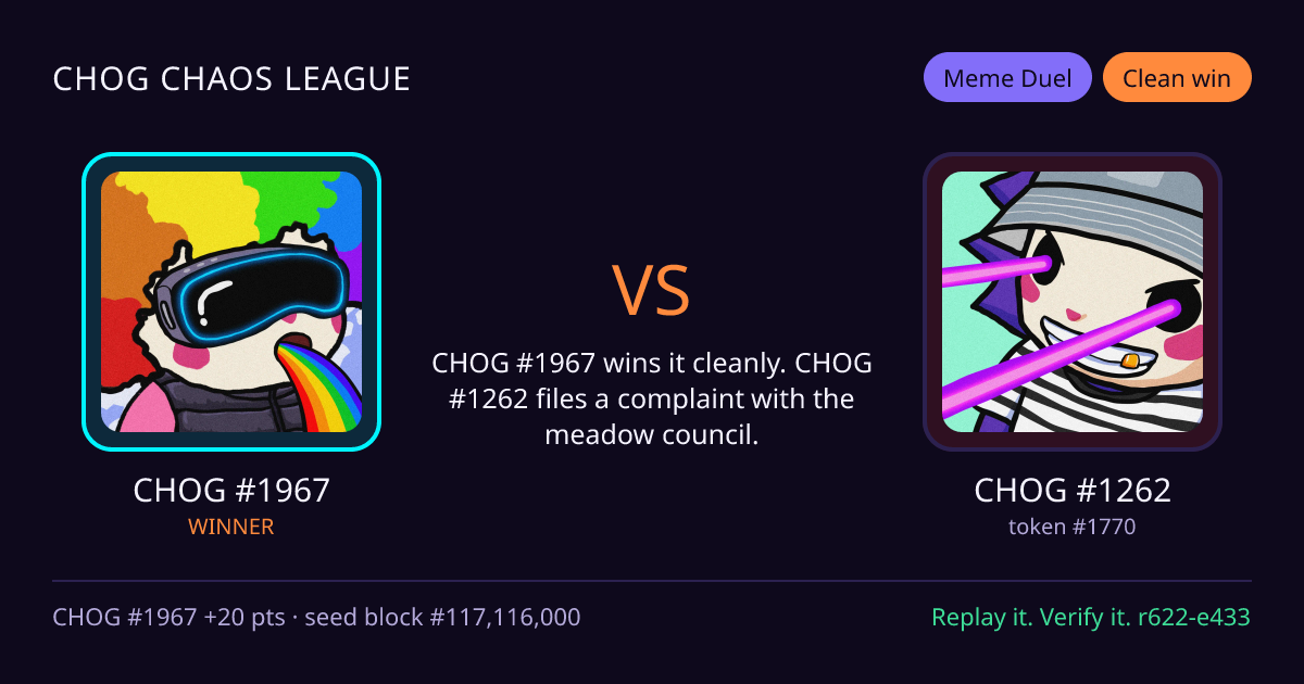 Highlight card: CHOG #1967 versus CHOG #1262