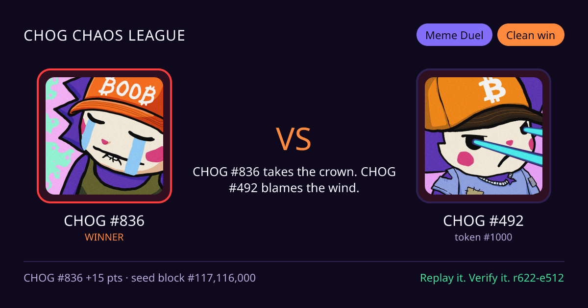 Highlight card: CHOG #836 versus CHOG #492