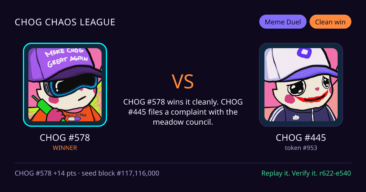 Highlight card: CHOG #578 versus CHOG #445