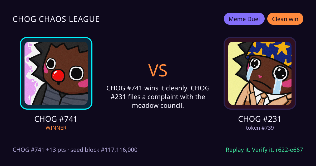 Highlight card: CHOG #741 versus CHOG #231