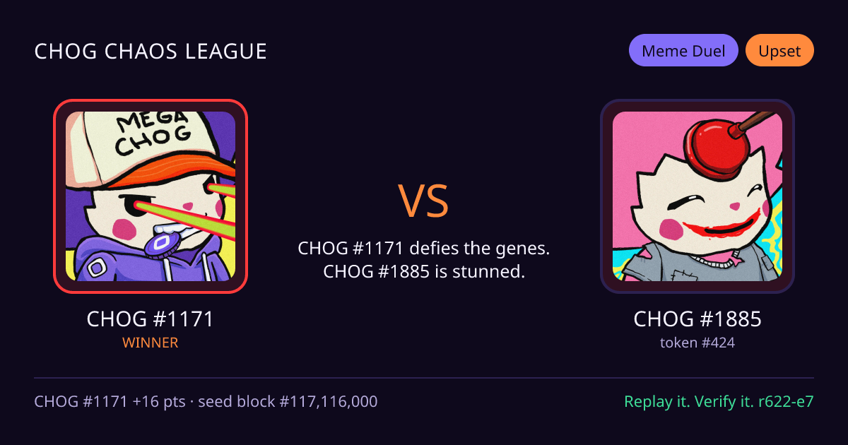 Highlight card: CHOG #1171 versus CHOG #1885