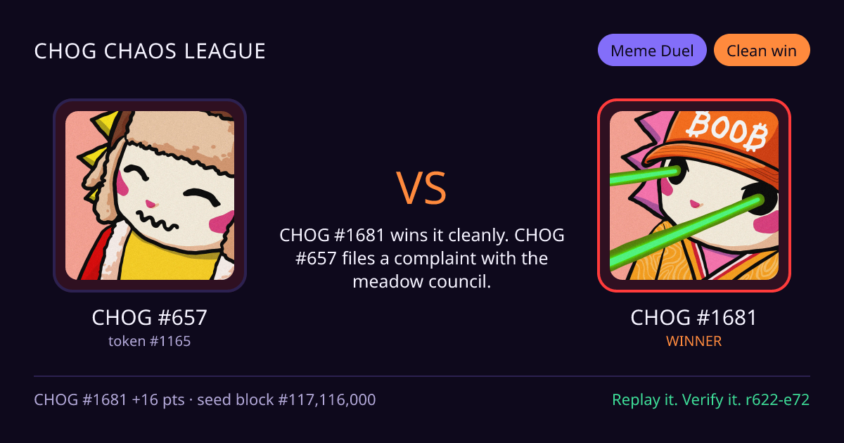 Highlight card: CHOG #657 versus CHOG #1681