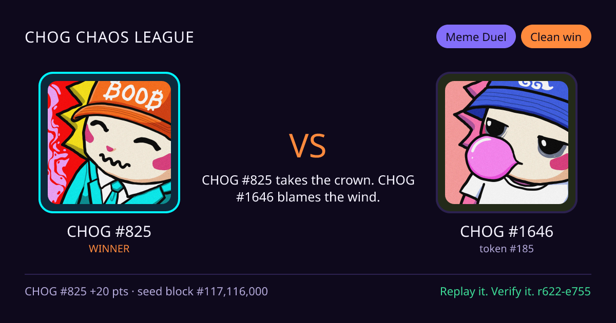 Highlight card: CHOG #825 versus CHOG #1646