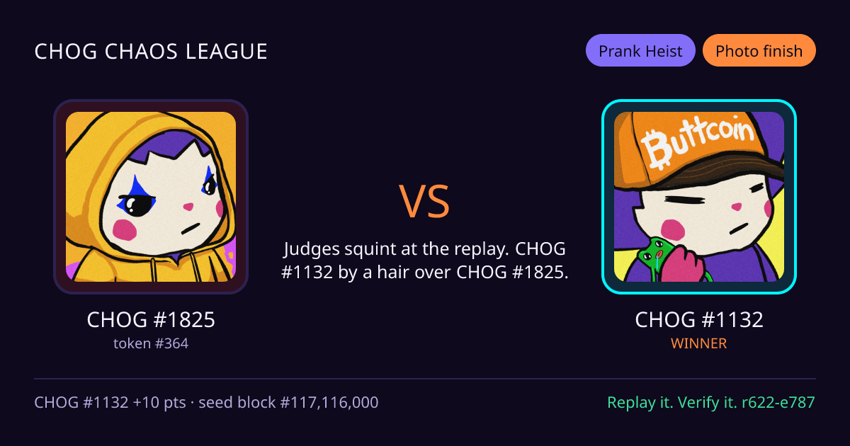 Highlight card: CHOG #1825 versus CHOG #1132