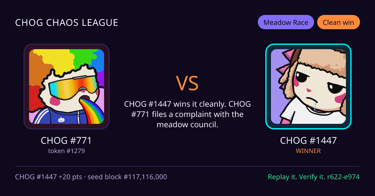 Highlight card: CHOG #771 versus CHOG #1447