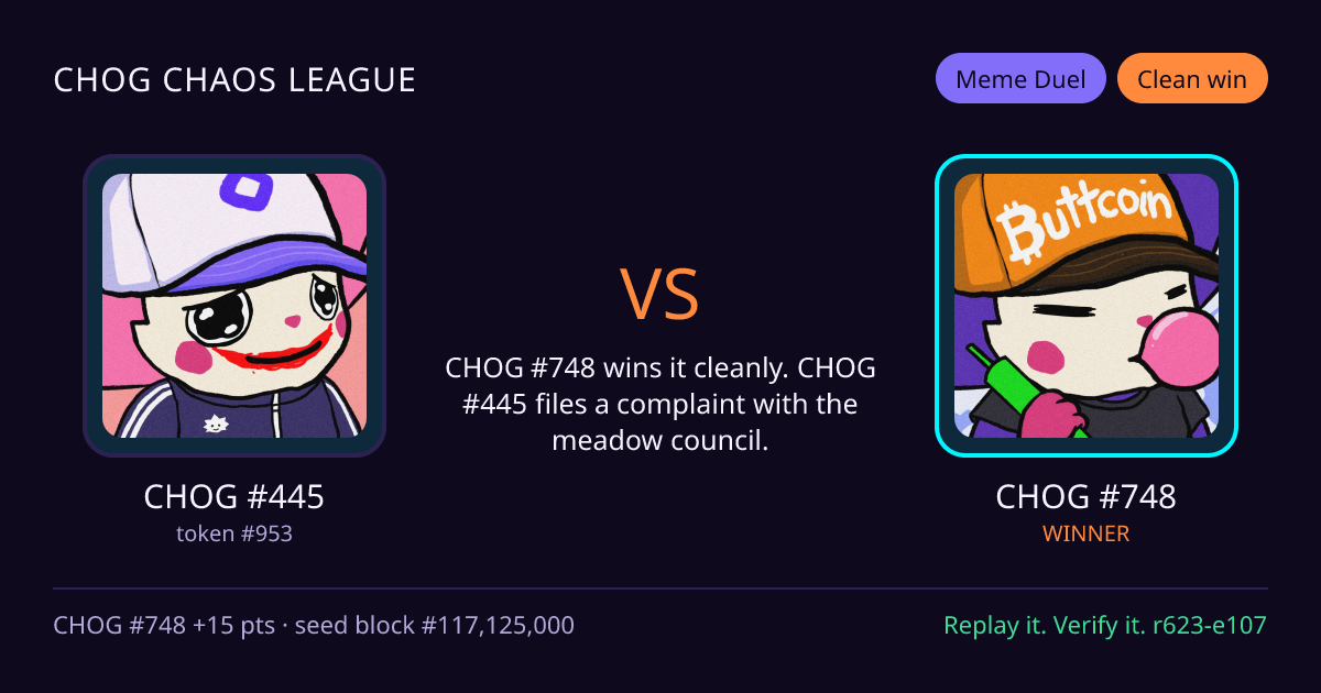 Highlight card: CHOG #445 versus CHOG #748