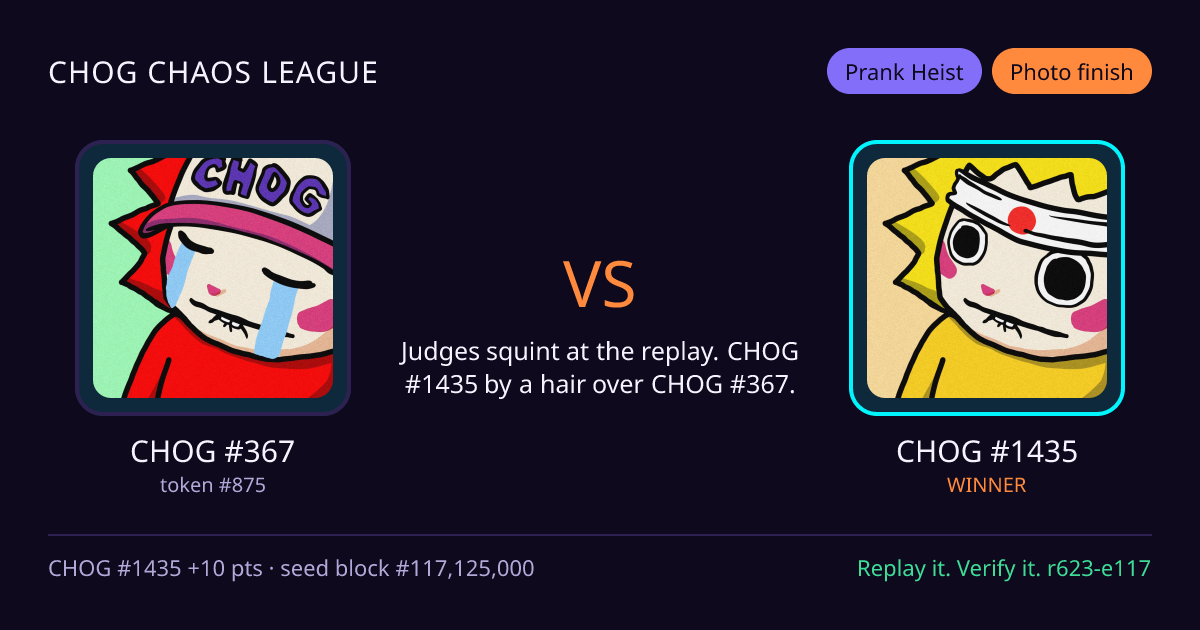 Highlight card: CHOG #367 versus CHOG #1435