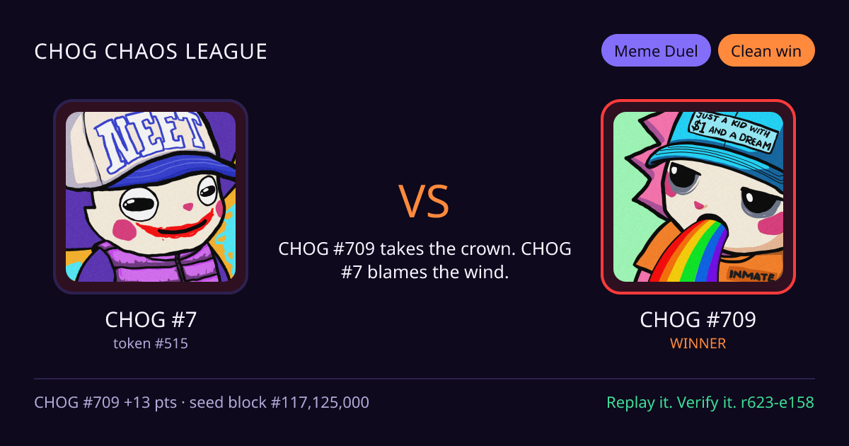 Highlight card: CHOG #7 versus CHOG #709