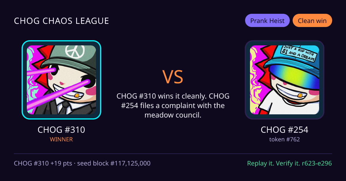 Highlight card: CHOG #310 versus CHOG #254