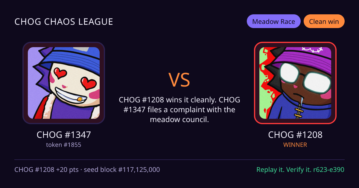 Highlight card: CHOG #1347 versus CHOG #1208