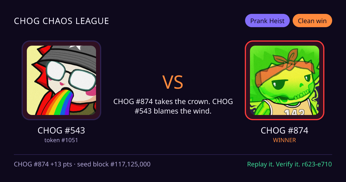 Highlight card: CHOG #543 versus CHOG #874