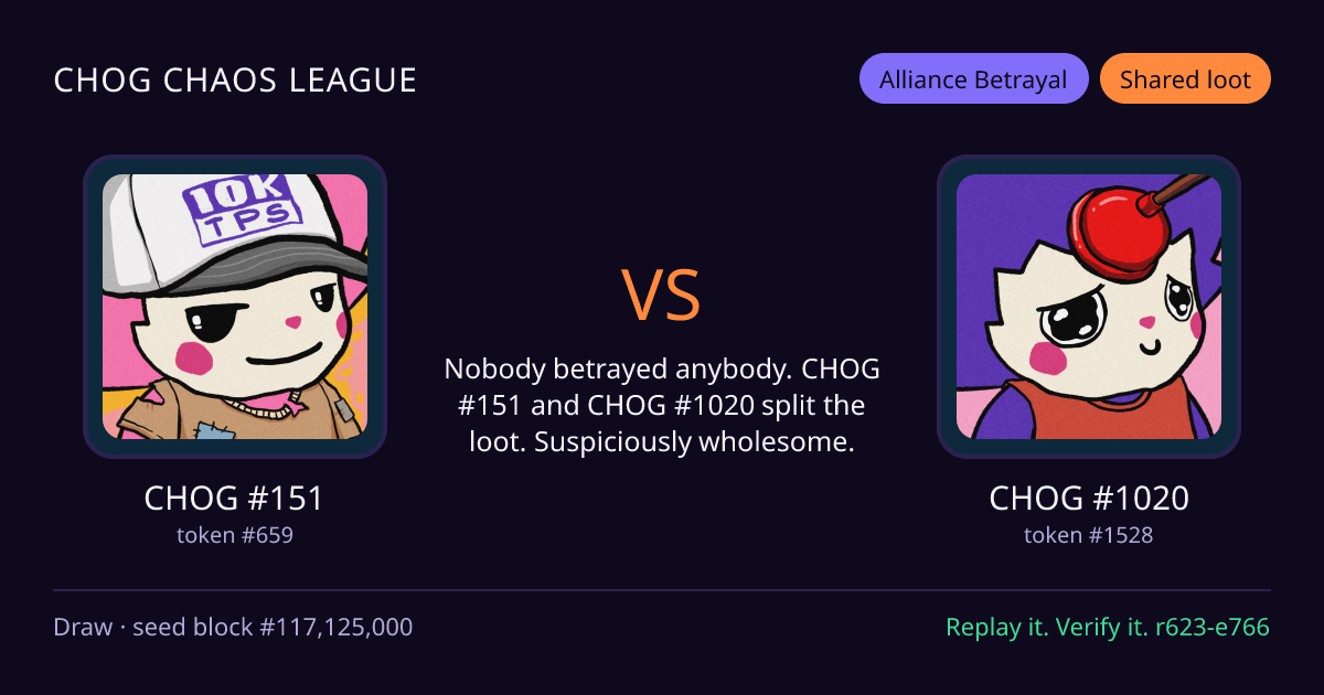 Highlight card: CHOG #151 versus CHOG #1020