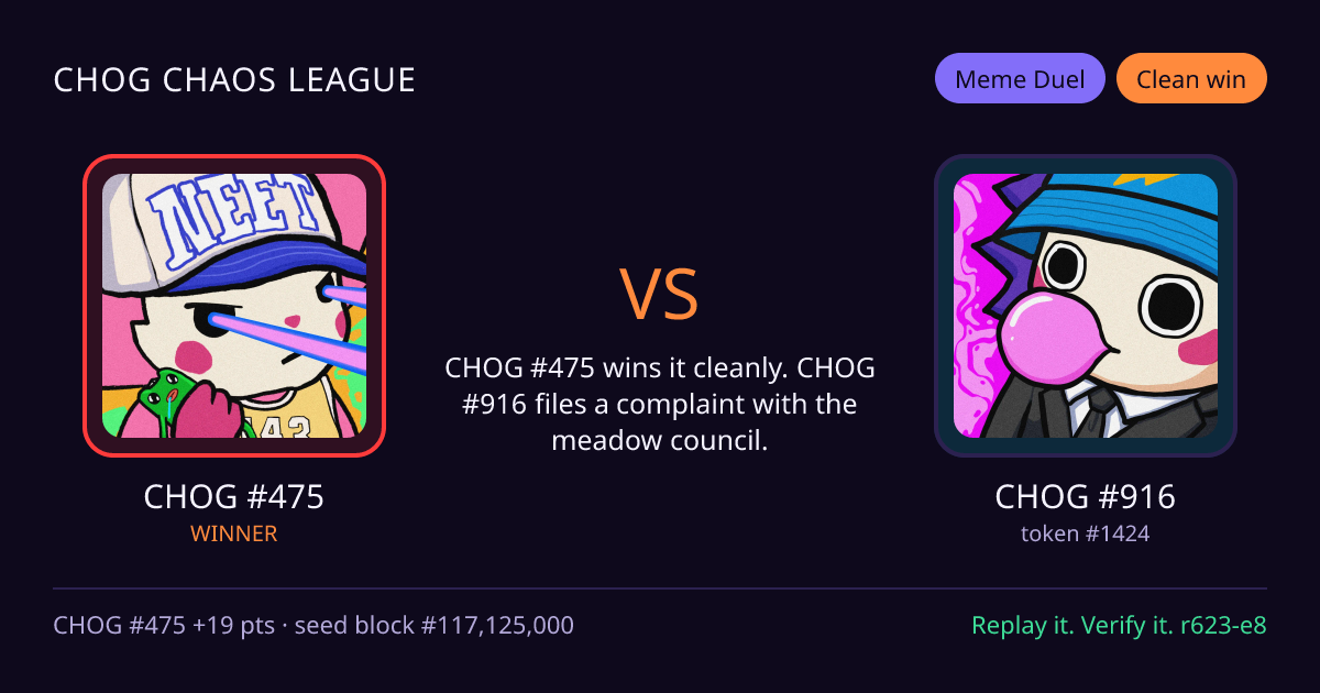 Highlight card: CHOG #475 versus CHOG #916