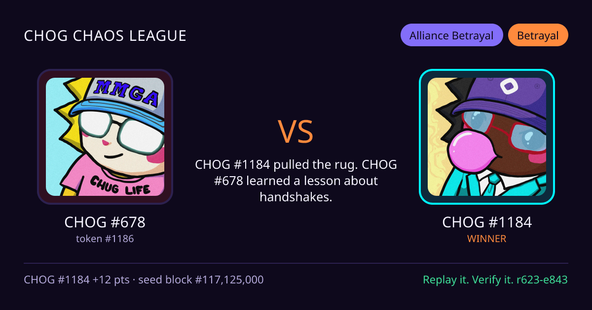 Highlight card: CHOG #678 versus CHOG #1184