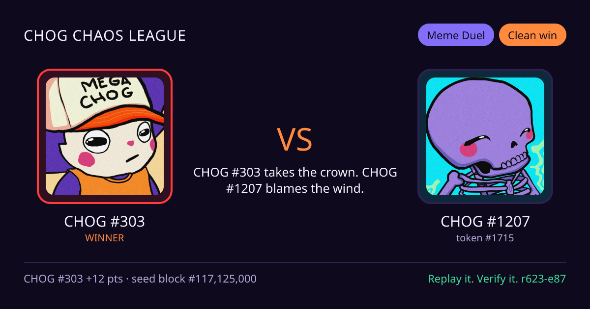 Highlight card: CHOG #303 versus CHOG #1207