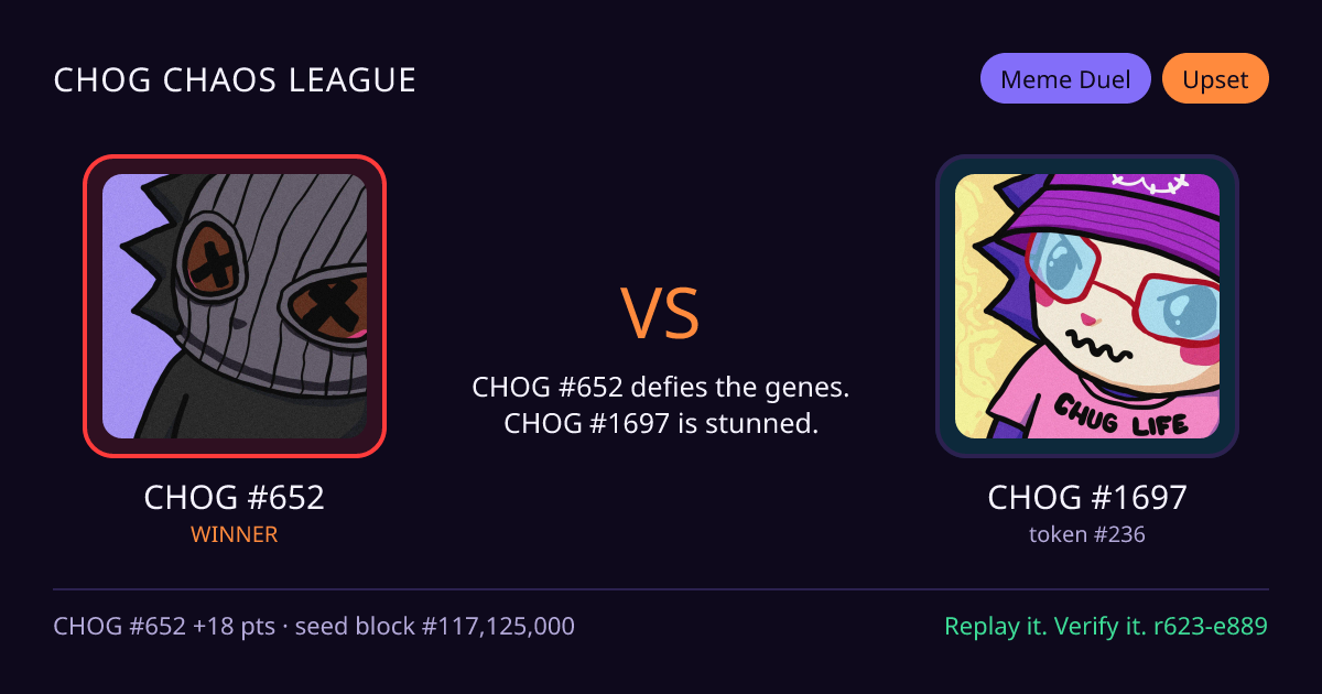 Highlight card: CHOG #652 versus CHOG #1697