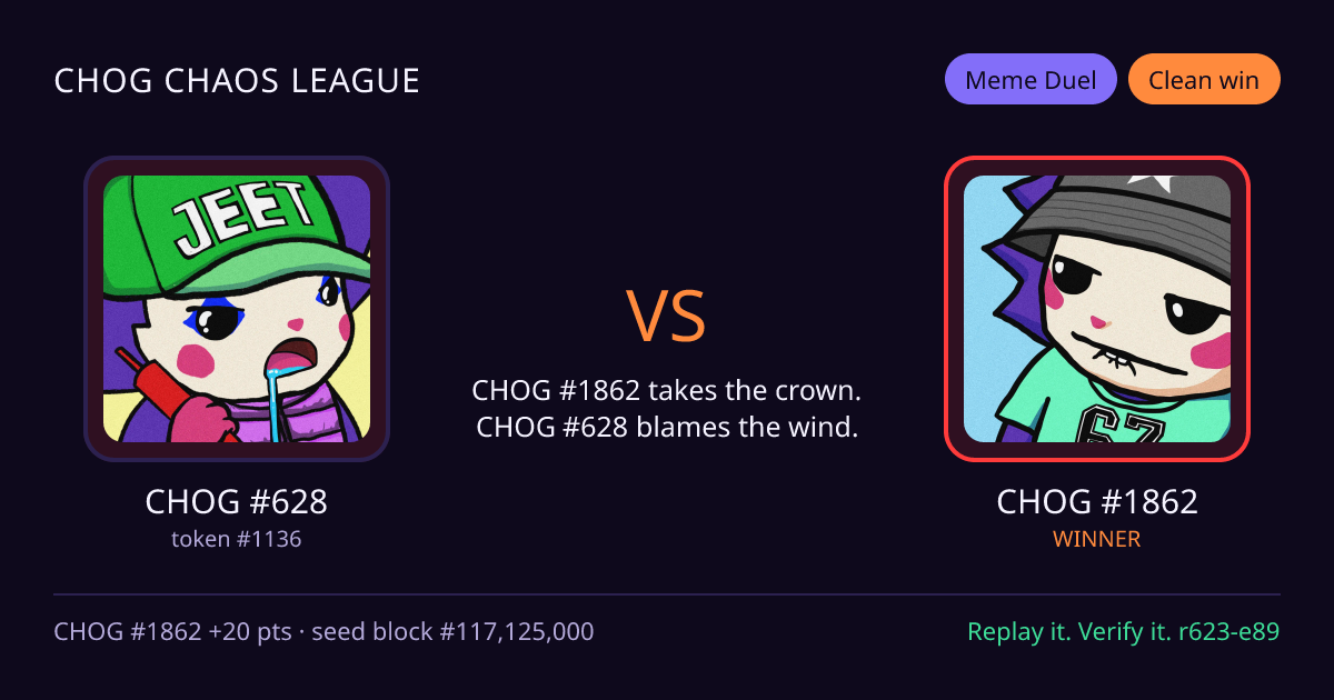 Highlight card: CHOG #628 versus CHOG #1862