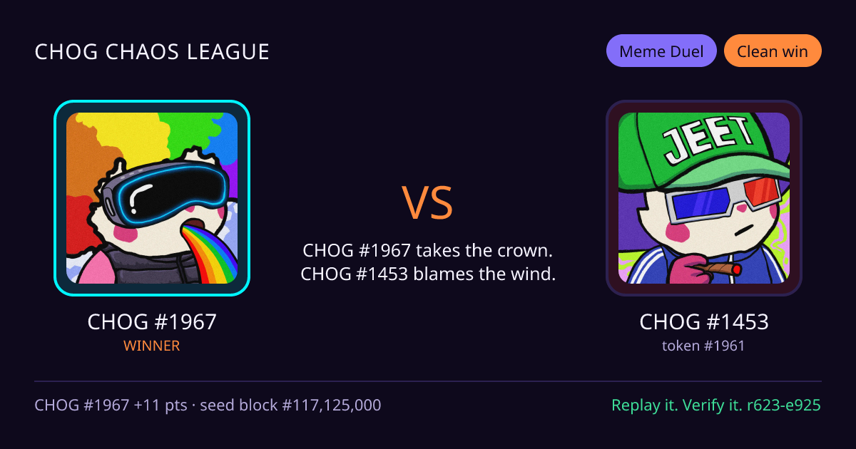 Highlight card: CHOG #1967 versus CHOG #1453