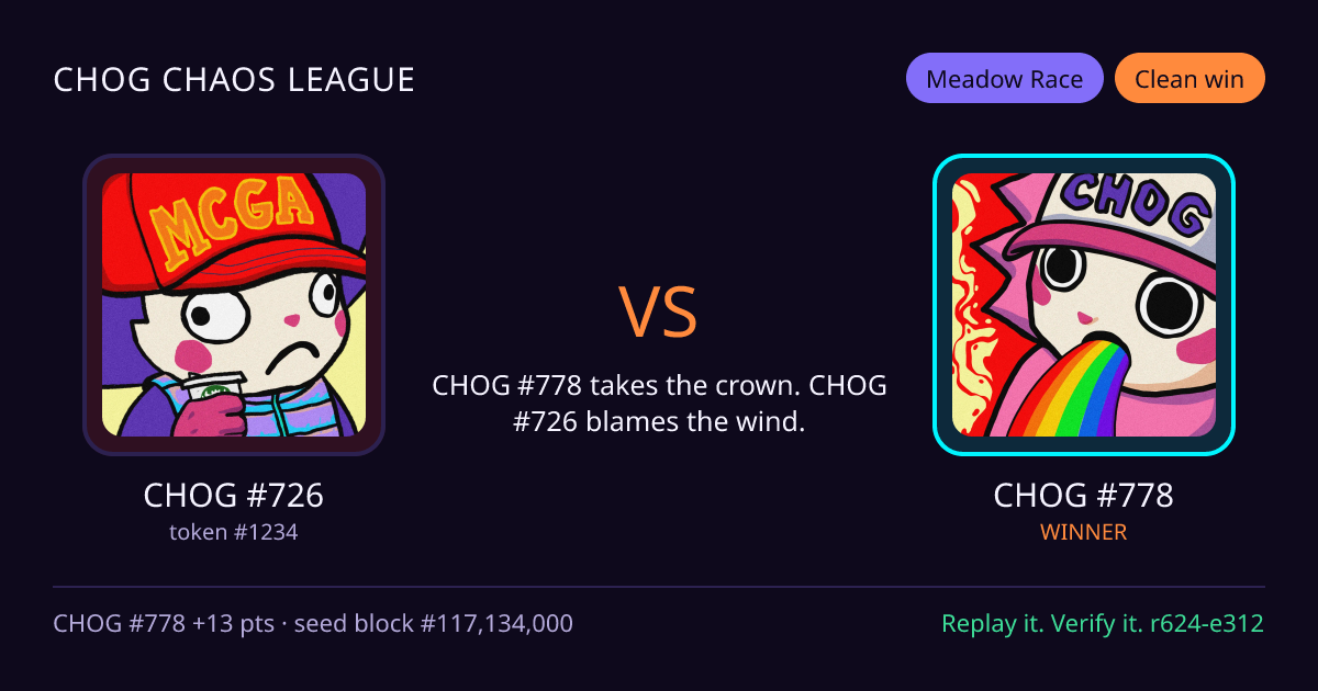 Highlight card: CHOG #726 versus CHOG #778