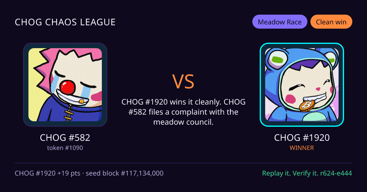 Highlight card: CHOG #582 versus CHOG #1920