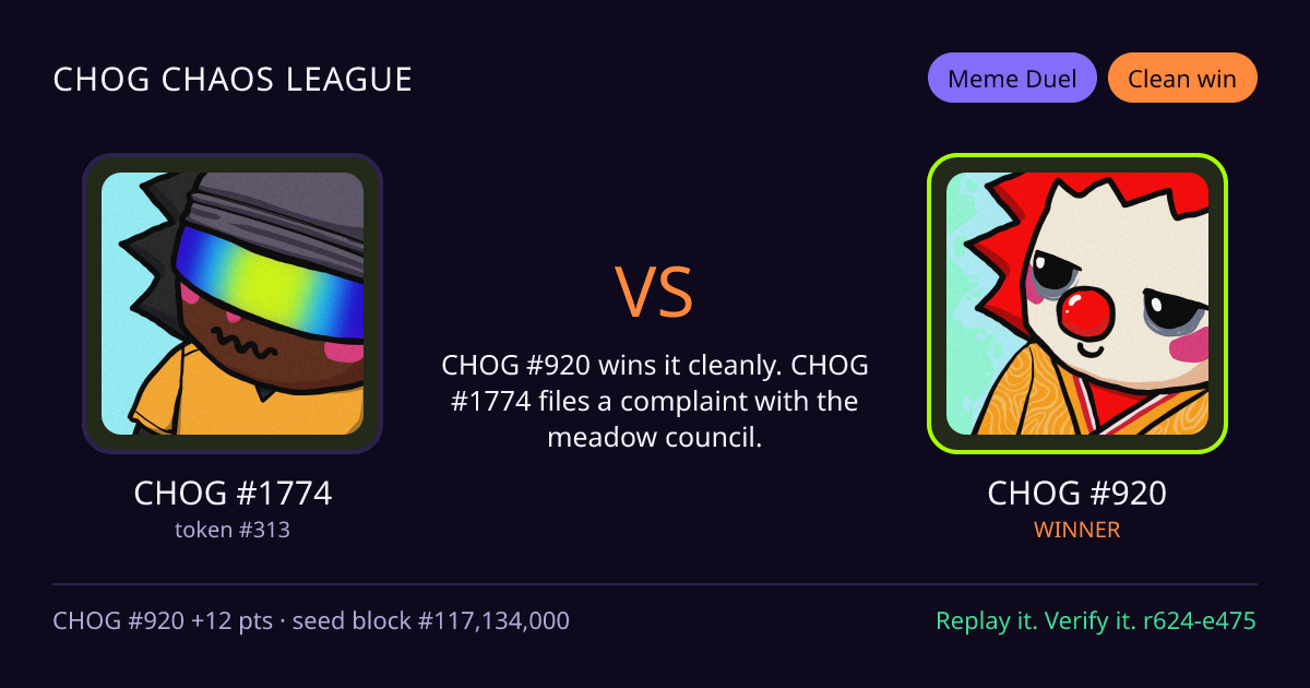 Highlight card: CHOG #1774 versus CHOG #920