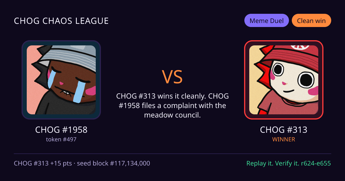 Highlight card: CHOG #1958 versus CHOG #313
