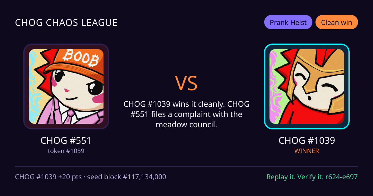 Highlight card: CHOG #551 versus CHOG #1039