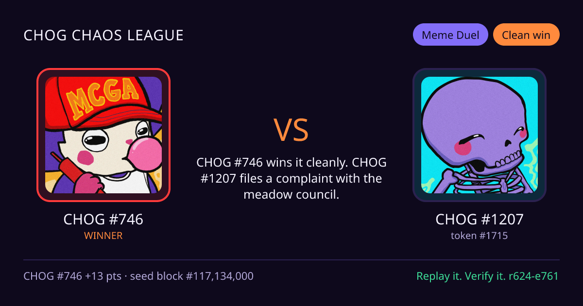 Highlight card: CHOG #746 versus CHOG #1207