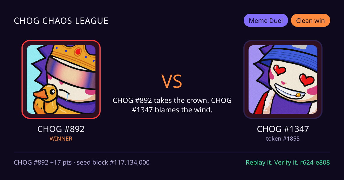 Highlight card: CHOG #892 versus CHOG #1347