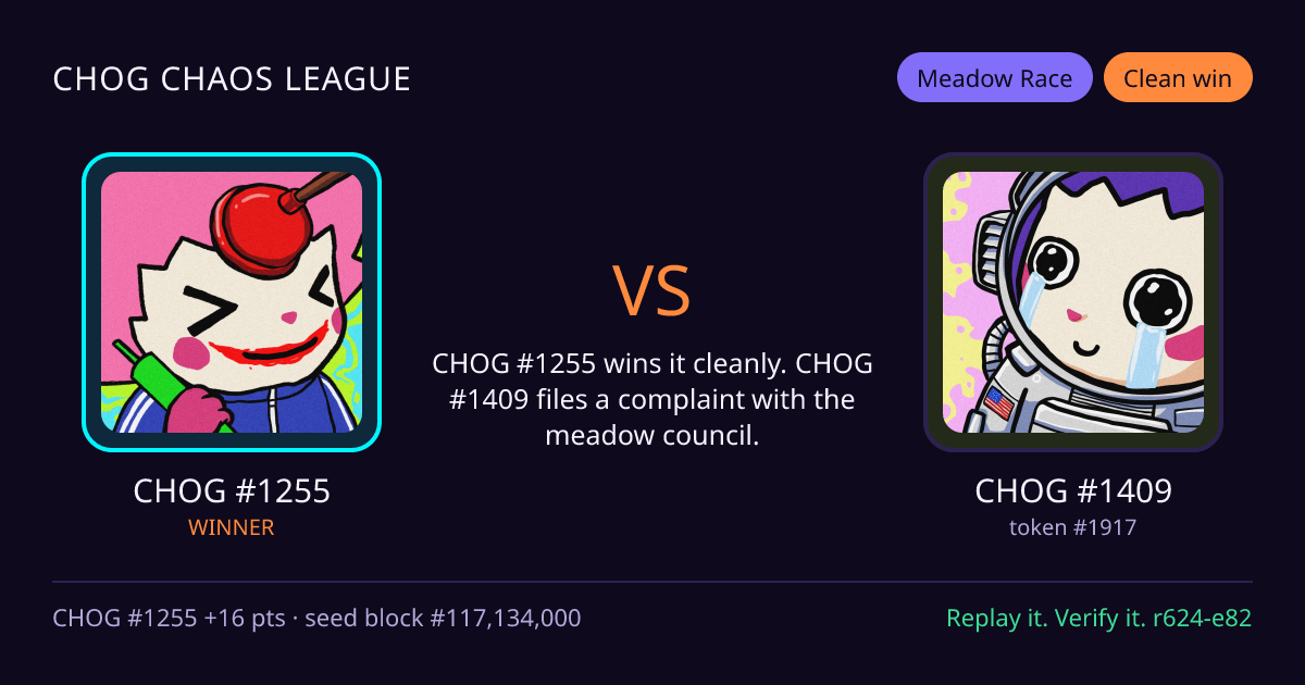 Highlight card: CHOG #1255 versus CHOG #1409