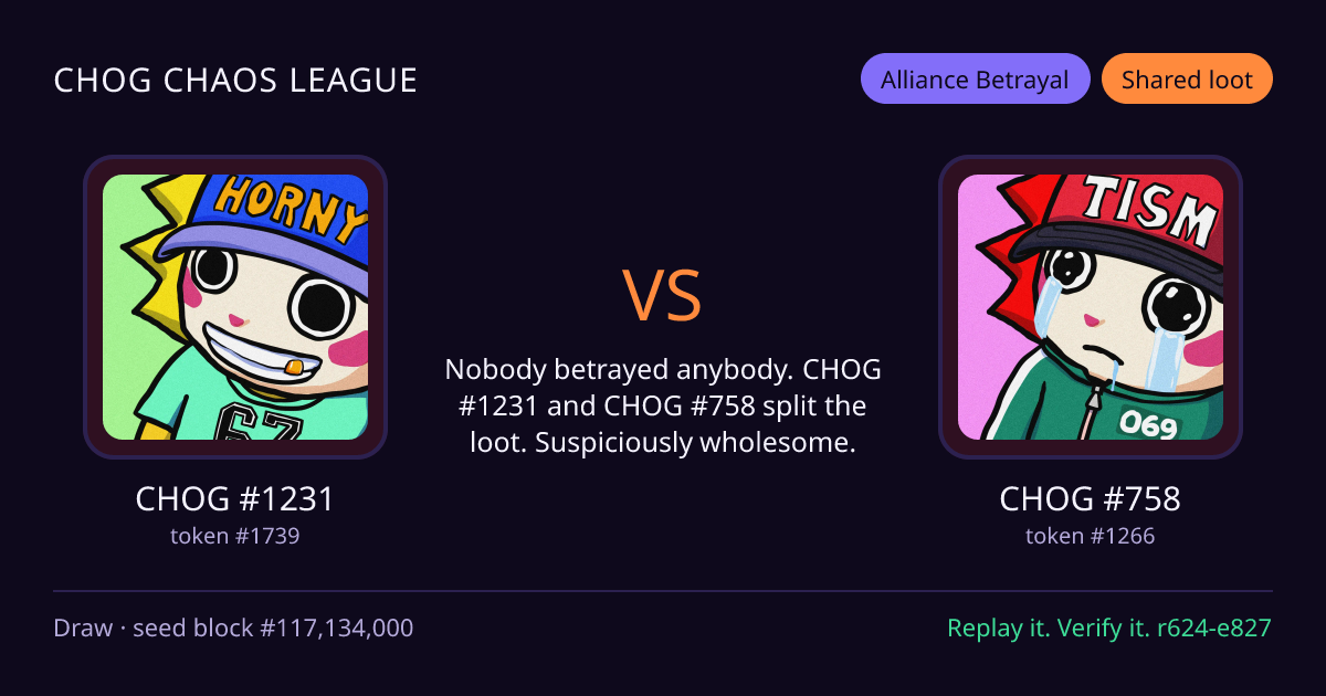 Highlight card: CHOG #1231 versus CHOG #758