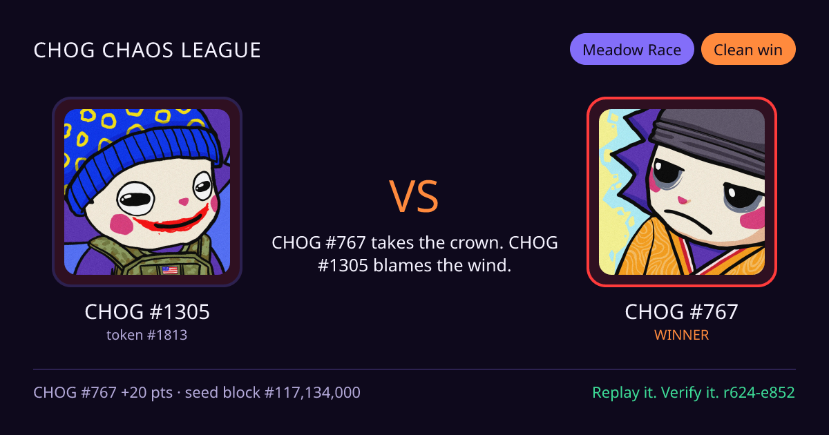 Highlight card: CHOG #1305 versus CHOG #767