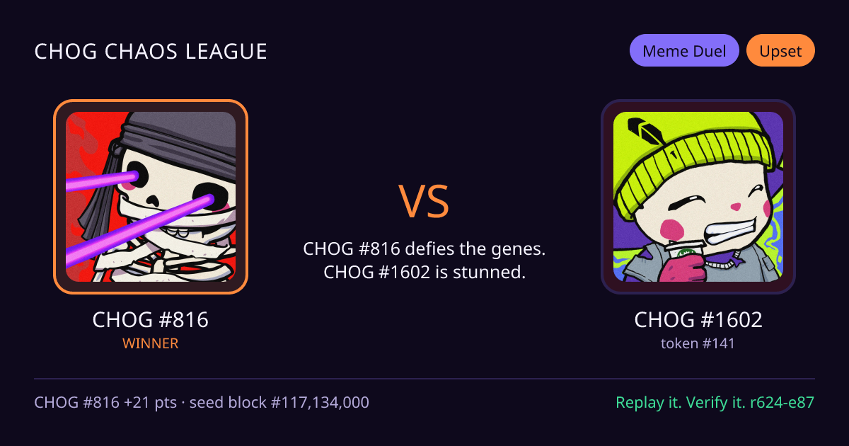 Highlight card: CHOG #816 versus CHOG #1602